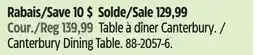 Canadian Tire Canvas Canterbury Dining Table offer