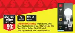 Canadian Tire Globe 60W LED Light Bulb. Warm White or Daylight offer