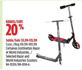 Canadian Tire Razor Selected Razor and World Industries Scooters offer