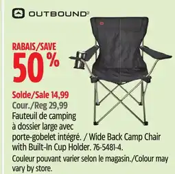 Canadian Tire Outbound Wide Back Camp Chair with Built-In Cup Holder offer