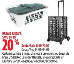 Canadian Tire Selected Laundry Baskets, Shopping Carts or Laundry Sorter offer