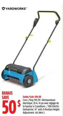 Canadian Tire Yardworks 10A Electric Dethatcher, 14˝ with 3-Position Height Adjustment offer