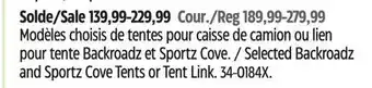 Canadian Tire Selected Backroadz and Sportz Cove Tents or Tent Link offer