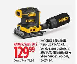 Canadian Tire Dewalt 20V MAX XR Brushless 1⁄4˝ Sheet Sander offer