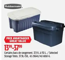 Canadian Tire Rubbermaid Selected Storage Totes offer