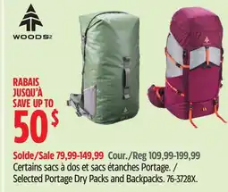 Canadian Tire Woods Selected Portage Dry Packs and Backpacks offer