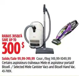 Canadian Tire Selected Miele Canister Vacs and Bissell Hand Vac offer