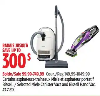 Canadian Tire Selected Miele Canister Vacs and Bissell Hand Vac offer
