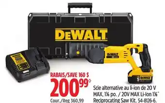Canadian Tire Dewalt 20V MAX Li-Ion 11⁄8˝ Reciprocating Saw Kit offer