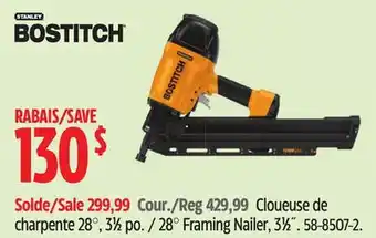 Canadian Tire Bostitch 28° Framing Nailer, 31⁄2˝ offer