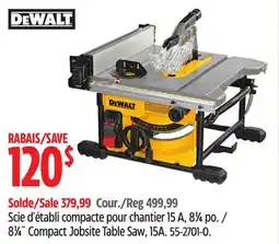 Canadian Tire Dewalt 8 1⁄4˝ Compact Jobsite Table Saw offer