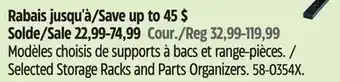 Canadian Tire Mastercraft Selected Storage Racks and Parts Organizers offer