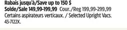 Canadian Tire Selected Upright Vacs offer