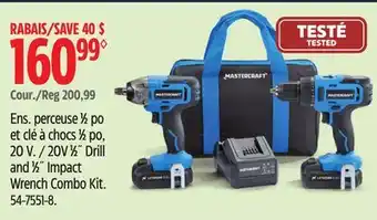 Canadian Tire Mastercraft 20V 1⁄2˝ Drill and 1⁄2˝ Impact Wrench Combo Kit offer