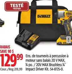 Canadian Tire Dewalt 20V MAX Brushless 1⁄4˝ Impact Driver Kit offer