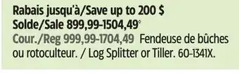 Canadian Tire Champion Log Splitter or Tiller offer