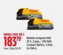 Canadian Tire DEWALT 20V MAX Compact Battery, 2-Pack offer