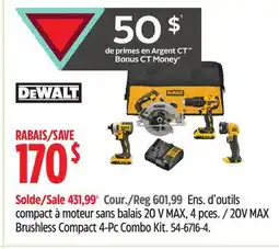 Canadian Tire DEWALT 20V MAX Brushless Compact 4-Pc Combo Kit offer