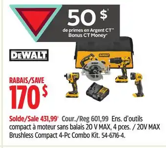 Canadian Tire DEWALT 20V MAX Brushless Compact 4-Pc Combo Kit offer