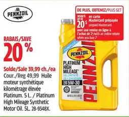 Canadian Tire Pennzoil Platinum High Mileage Synthetic Motor Oil offer
