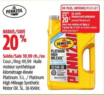 Canadian Tire Pennzoil Platinum High Mileage Synthetic Motor Oil offer