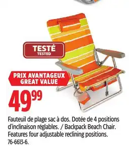 Canadian Tire Outbound Backpack Beach Chair offer