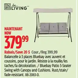 Canadian Tire Bluebay Patio 3-Seater Swing with Canopy and Cushions offer
