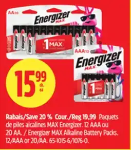 Canadian Tire Energizer MAX Alkaline Battery Packs offer