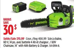 Canadian Tire Greenworks 60V Chainsaw offer