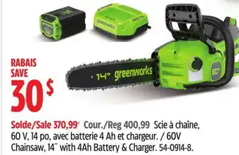 Canadian Tire Greenworks 60V Chainsaw offer