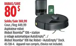Canadian Tire iRobot Roomba 106 Vac Robot + AutoEmpty Dock offer