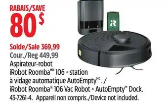 Canadian Tire iRobot Roomba 106 Vac Robot + AutoEmpty Dock offer