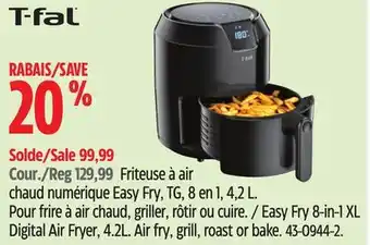 Canadian Tire T-fal Easy Fry 8-in-1 XL Digital Air Fryer, 4.2L Air fry, grill, roast or bake offer