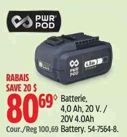 Canadian Tire 20V 4.0Ah Battery offer