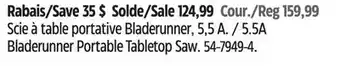 Canadian Tire Worx 5.5A Bladerunner Portable Tabletop Saw offer