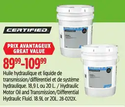 Canadian Tire Certified Hydraulic Motor Oil and Transmission/Differential Hydraulic Fluid offer