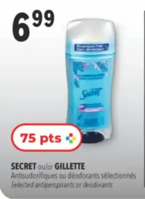 Familiprix SECRET Selected antiperspirants or deodorants offer