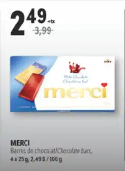 Familiprix MERCI Chocolate bars, 4 x 25 g offer