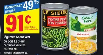 Maxi LÉGUMES GÉANT VERT OU POIS LE SIEUR, 341/398 mL offer