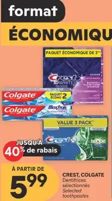 Brunet CREST, COLGATE Dentifrices sélectionnés offer