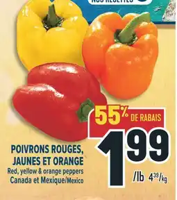 Marché Adonis POIVRONS ROUGES JAUNES ET ORANGE | RED, YELLOW & ORANGE PEPPERS offer
