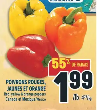 Marché Adonis POIVRONS ROUGES JAUNES ET ORANGE | RED, YELLOW & ORANGE PEPPERS offer