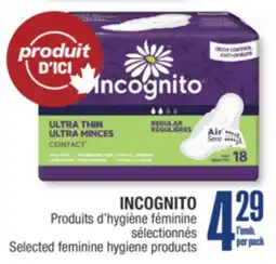 Jean Coutu INCOGNITO Selected feminine hygiene products offer