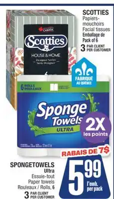 Jean Coutu SCOTTIES Facial tissues, SPONGETOWELS Ultra Paper towels offer