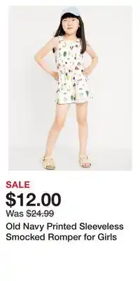 Old Navy Old Navy Printed Sleeveless Smocked Romper for Girls offer