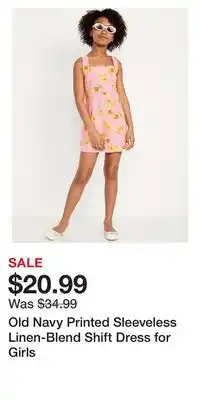 Old Navy Old Navy Printed Sleeveless Linen-Blend Shift Dress for Girls offer
