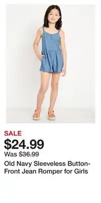 Old Navy Old Navy Sleeveless Button-Front Jean Romper for Girls offer