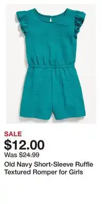 Old Navy Old Navy Short-Sleeve Ruffle Textured Romper for Girls offer