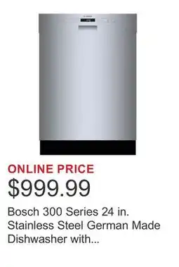 Costco Bosch 300 Series 24 in. Stainless Steel German Made Dishwasher with Third Rack offer