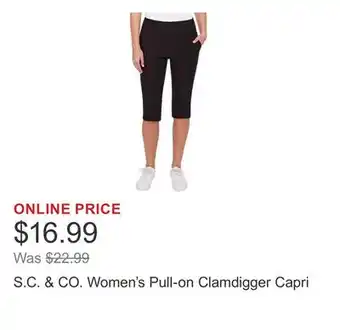 Costco S.C. & CO. Women's Pull-on Clamdigger Capri offer